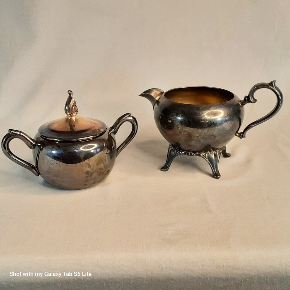 💎FB Rogers SIlver Company Sugar Bowl And Unbranded Silver Plated Creamer